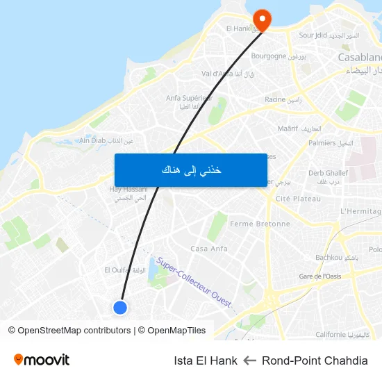 Rond-Point Chahdia to Ista El Hank map