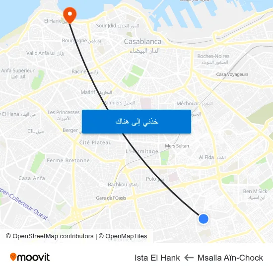 Msalla Aïn-Chock to Ista El Hank map