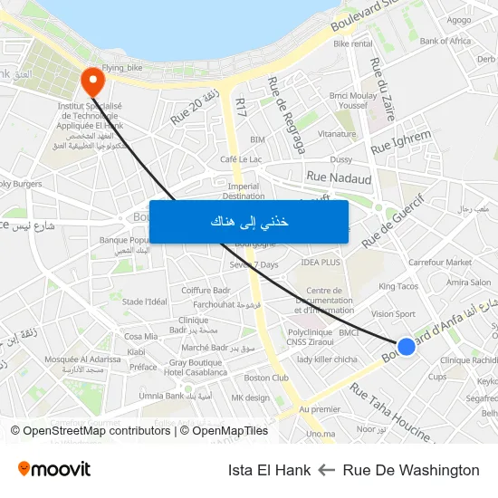 Rue De Washington to Ista El Hank map