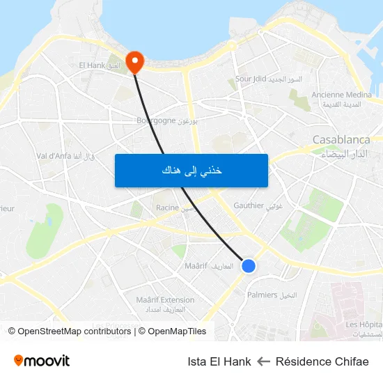 Résidence Chifae to Ista El Hank map