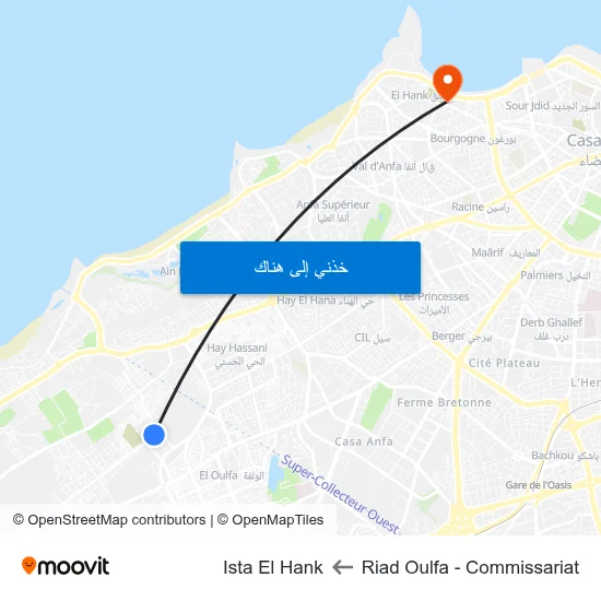 Riad Oulfa - Commissariat to Ista El Hank map