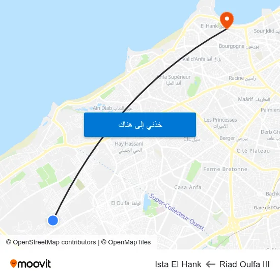 Riad Oulfa III to Ista El Hank map