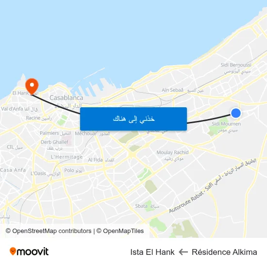 Résidence Alkima to Ista El Hank map