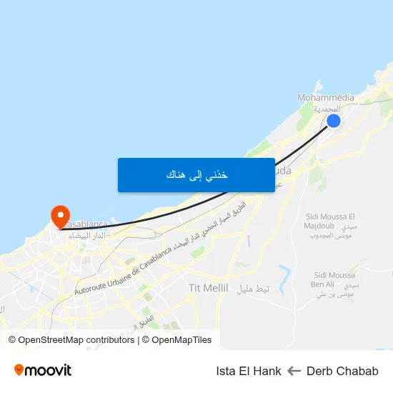 Derb Chabab to Ista El Hank map
