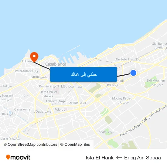 Encg Ain Sebaa to Ista El Hank map