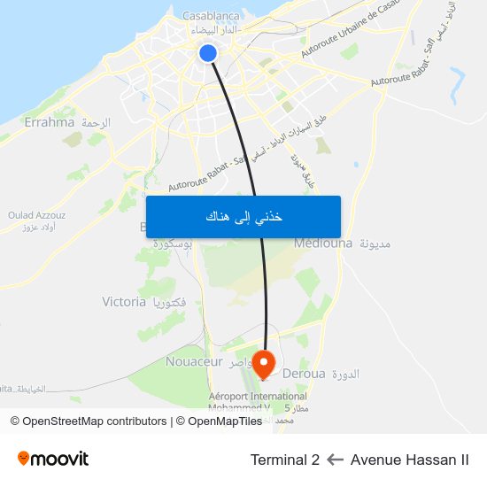 Avenue Hassan II to Terminal 2 map