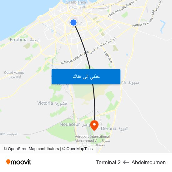 Abdelmoumen to Terminal 2 map