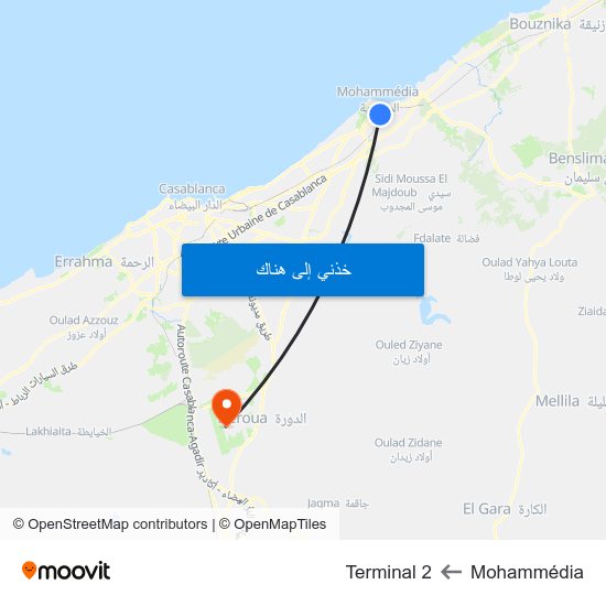 Mohammédia to Terminal 2 map
