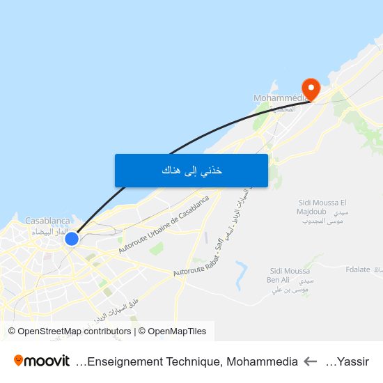 Place Al Yassir to École Normale Supérieur De L'Enseignement Technique, Mohammedia map