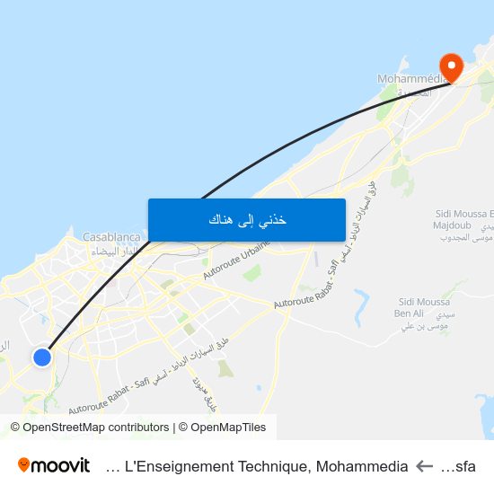 Lissasfa to École Normale Supérieur De L'Enseignement Technique, Mohammedia map