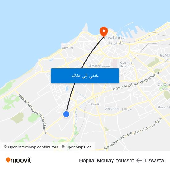 Lissasfa to Hôpital Moulay Youssef map