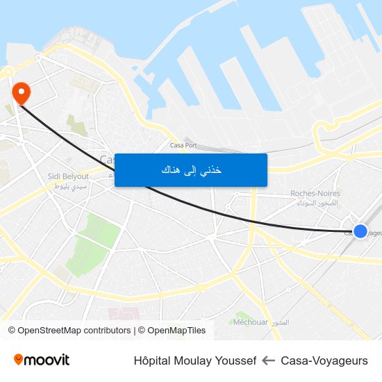 Casa-Voyageurs to Hôpital Moulay Youssef map