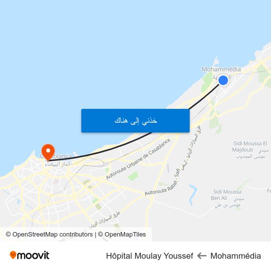 Mohammédia to Hôpital Moulay Youssef map