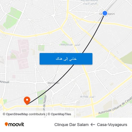 Casa-Voyageurs to Clinque Dar Salam map