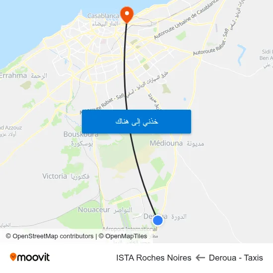 Deroua - Taxis to ISTA Roches Noires map