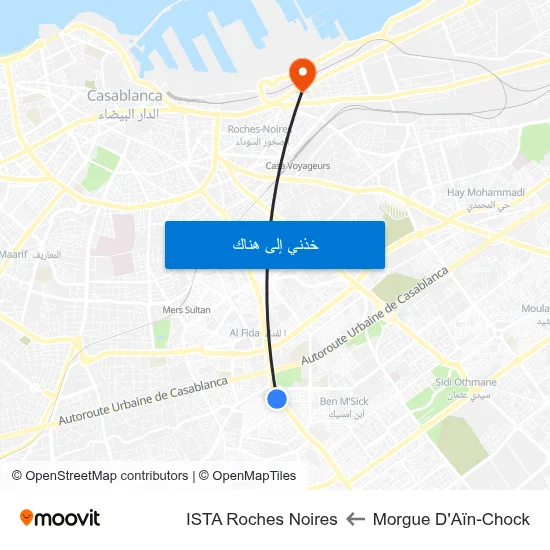 Morgue D'Aïn-Chock to ISTA Roches Noires map