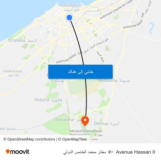 Avenue Hassan II to مطار محمد الخامس الدولي map