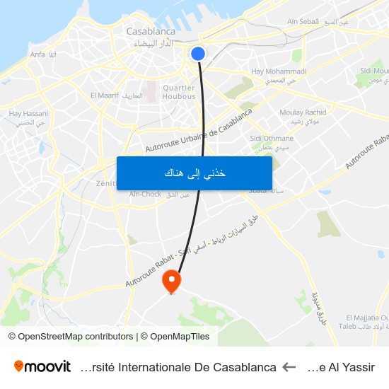 Place Al Yassir to Université Internationale De Casablanca map