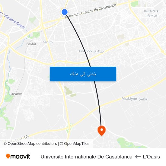 L'Oasis to Université Internationale De Casablanca map