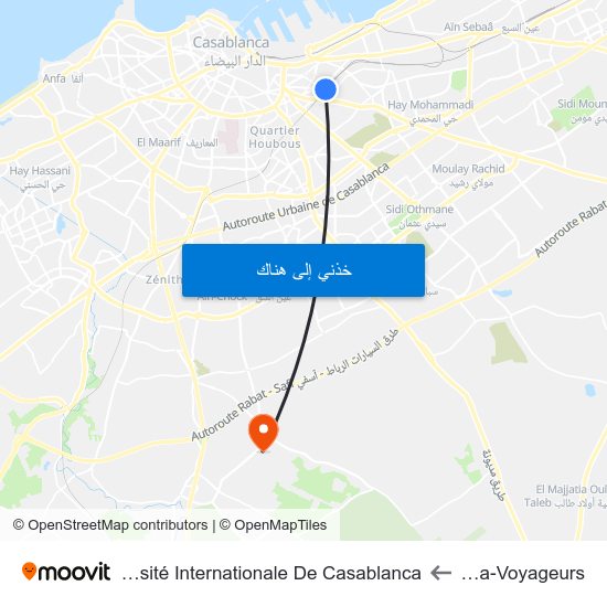 Casa-Voyageurs to Université Internationale De Casablanca map