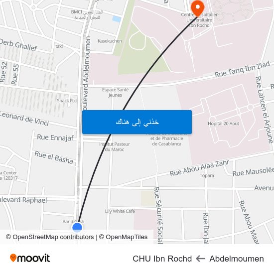 Abdelmoumen to CHU Ibn Rochd map