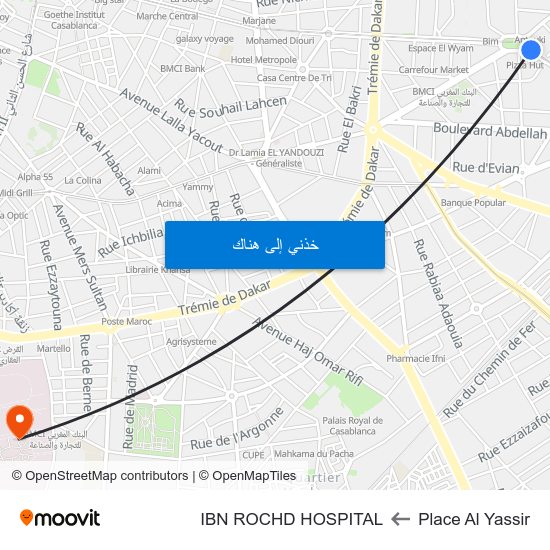 Place Al Yassir to IBN ROCHD HOSPITAL map
