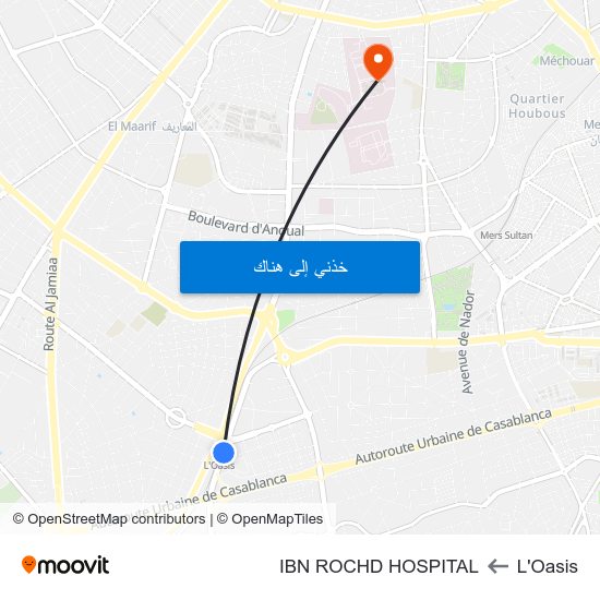 L'Oasis to IBN ROCHD HOSPITAL map