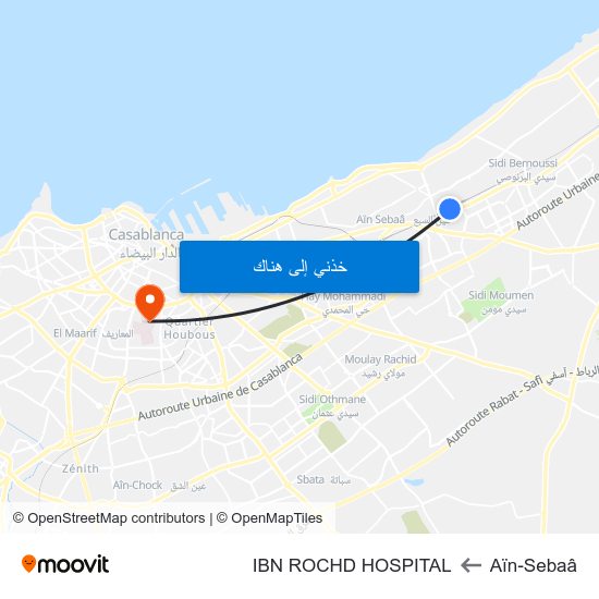 Aïn-Sebaâ to IBN ROCHD HOSPITAL map