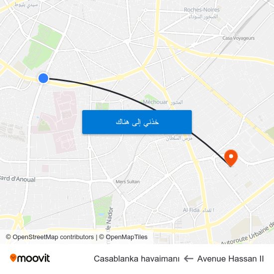 Avenue Hassan II to Casablanka havaimanı map