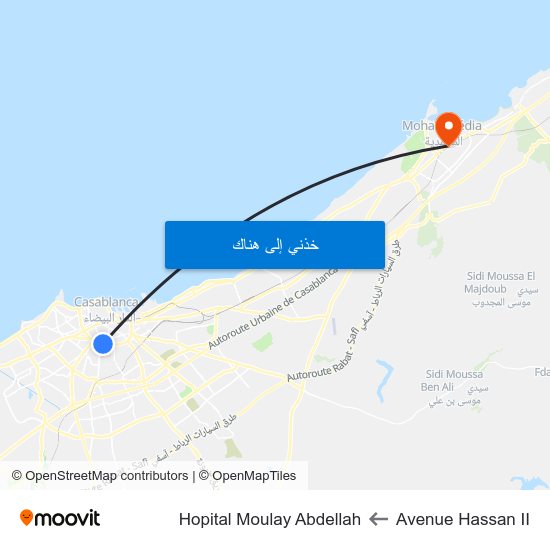 Avenue Hassan II to Hopital Moulay Abdellah map