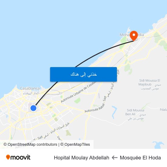 Mosquée El Hoda to Hopital Moulay Abdellah map