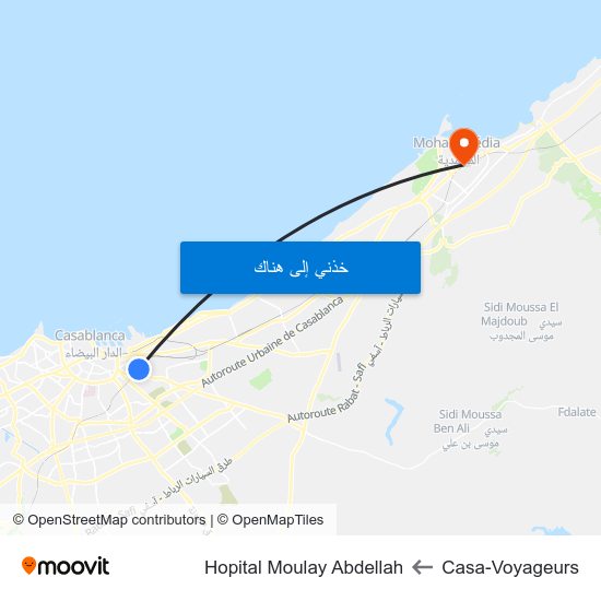 Casa-Voyageurs to Hopital Moulay Abdellah map