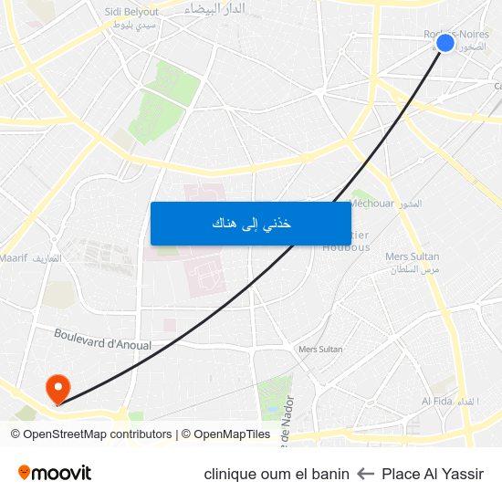Place Al Yassir to clinique oum el banin map