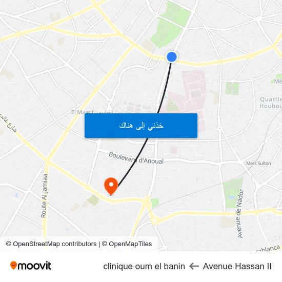 Avenue Hassan II to clinique oum el banin map