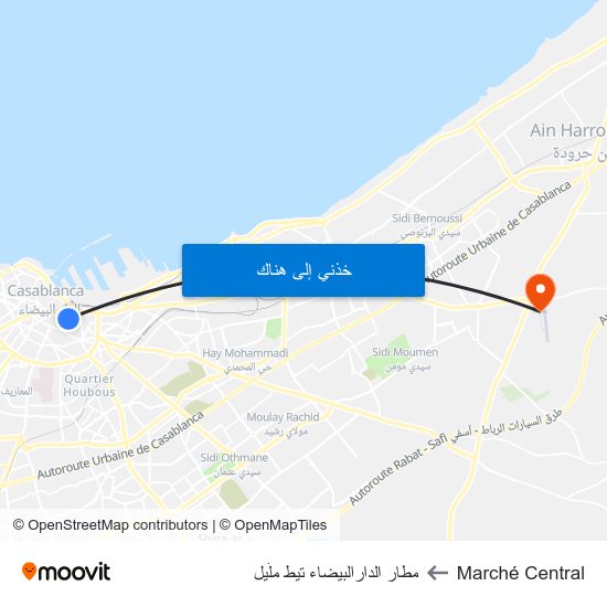 Marché Central to مطار الدارالبيضاء تيط ملّيل map