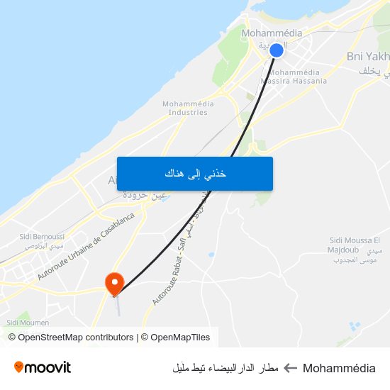 Mohammédia to مطار الدارالبيضاء تيط ملّيل map