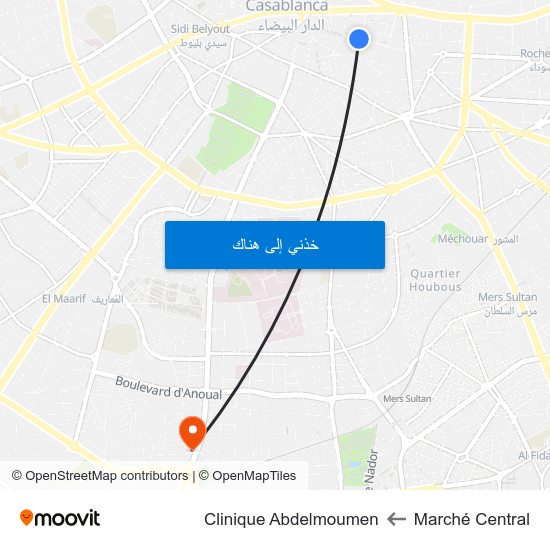Marché Central to Clinique Abdelmoumen map