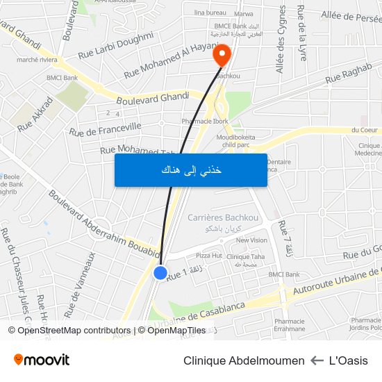L'Oasis to Clinique Abdelmoumen map