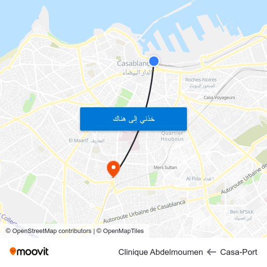 Casa-Port to Clinique Abdelmoumen map