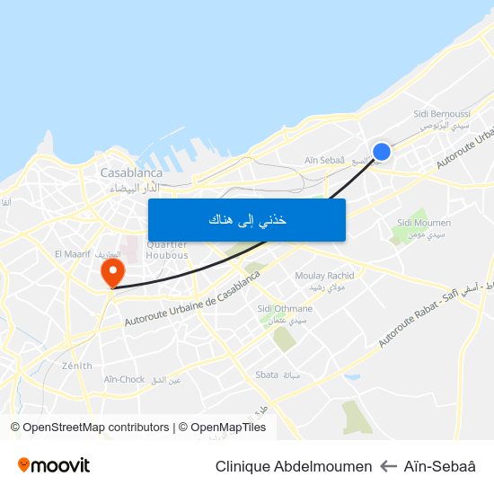 Aïn-Sebaâ to Clinique Abdelmoumen map