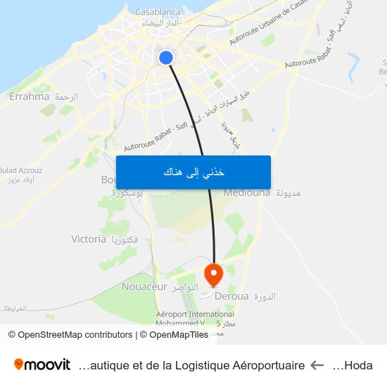 Mosquée El Hoda to ISMALA : Institut Spécialisé dans les Métier de l'Aéronautique et de la Logistique Aéroportuaire map