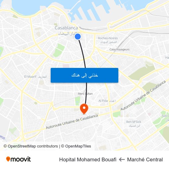 Marché Central to Hopital Mohamed Bouafi map