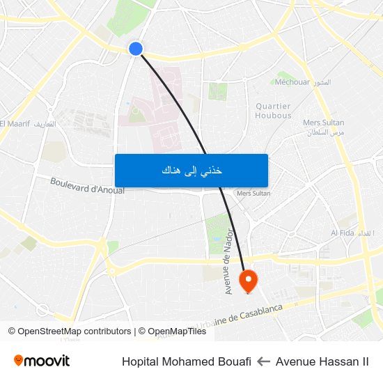 Avenue Hassan II to Hopital Mohamed Bouafi map
