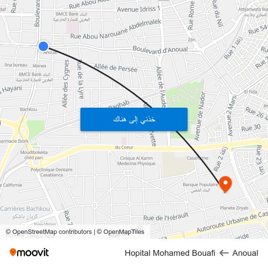 Anoual to Hopital Mohamed Bouafi map
