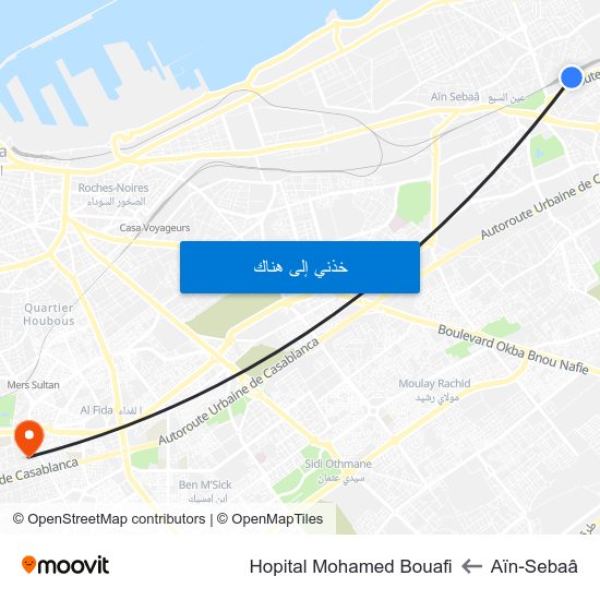 Aïn-Sebaâ to Hopital Mohamed Bouafi map