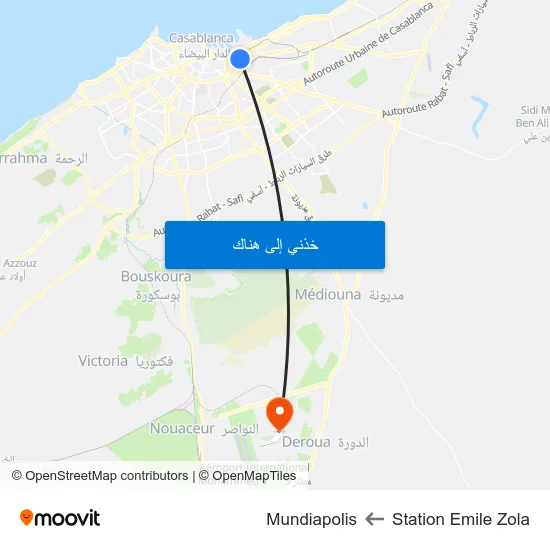Station Emile Zola to Mundiapolis map