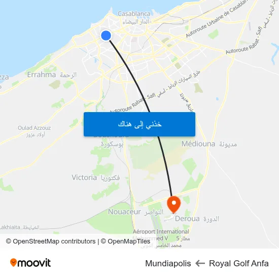 Royal Golf Anfa to Mundiapolis map