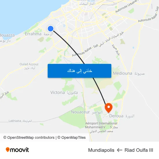 Riad Oulfa III to Mundiapolis map