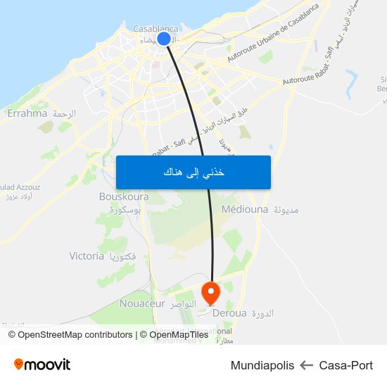 Casa-Port to Mundiapolis map