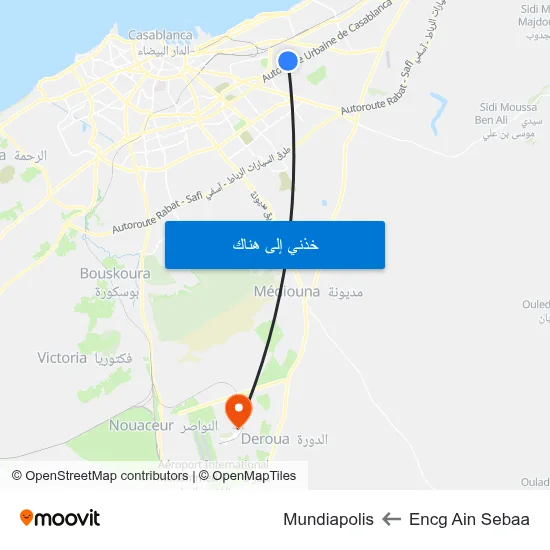 Encg Ain Sebaa to Mundiapolis map